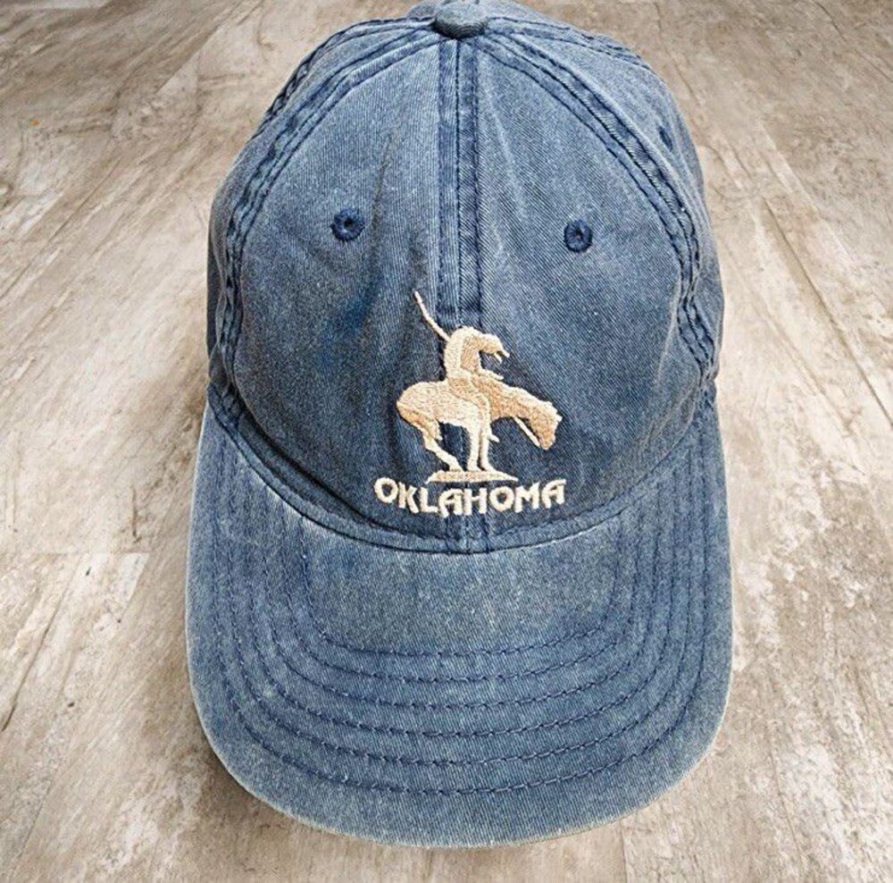 Blue denim Oklahoma Embroidered Adjustable Baseball Cap Hat Solid One Size Men